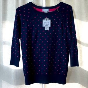 Navy Blue w/Pink Polkadot Sweater NWT SzM